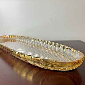 Iridescent Carnival Gass Oval Serving Dish Platter 19” Long Amber Orange